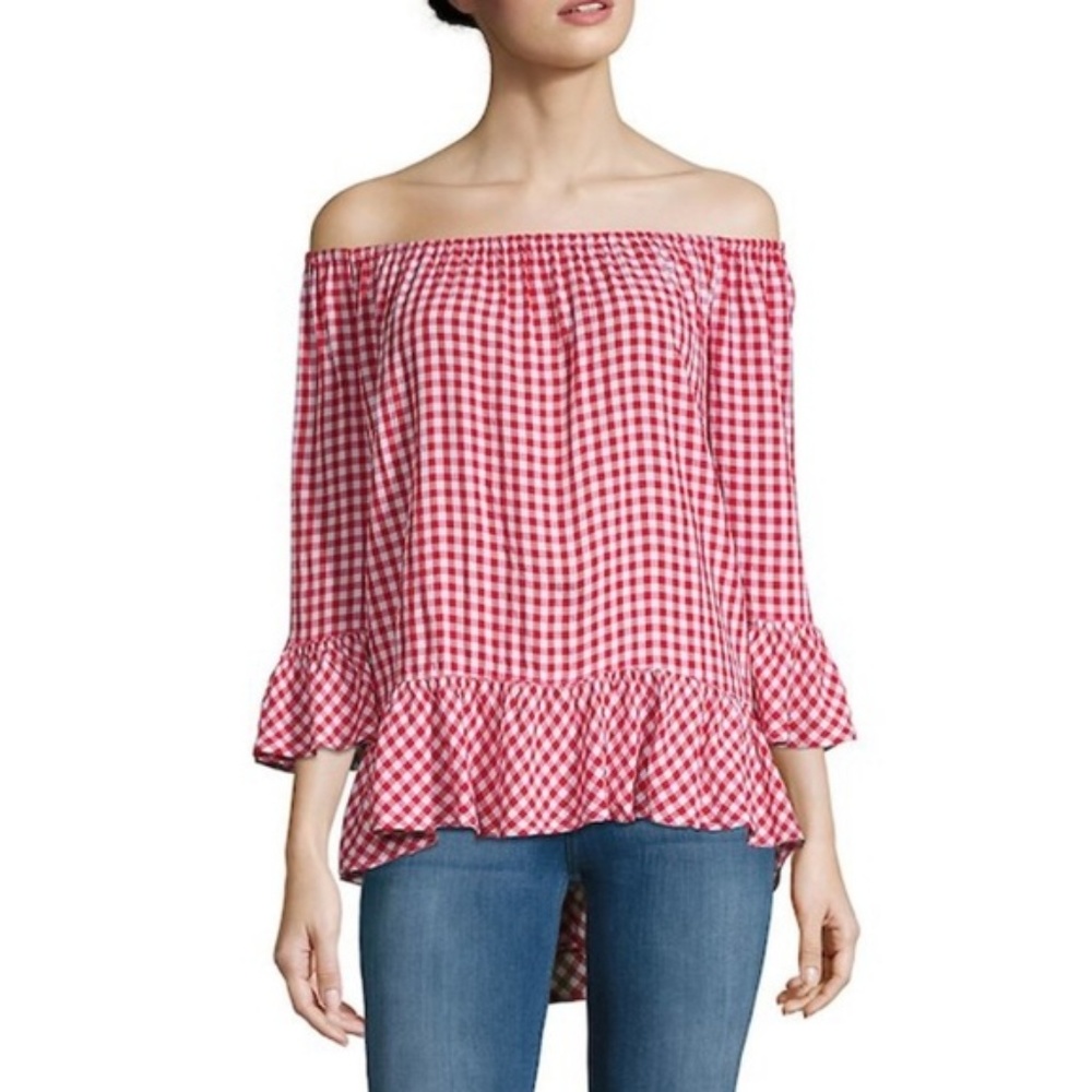 BeachLunchLounge Off the Shoulder Plaid Top. Small